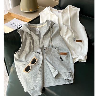 Verstellbares Tanktop mit Kordelzug Stilvolle Kapuzen-Reißverschlussweste für Damen mit Kordelzug in der Taille Seitentaschen Slim Fit für den Sommer