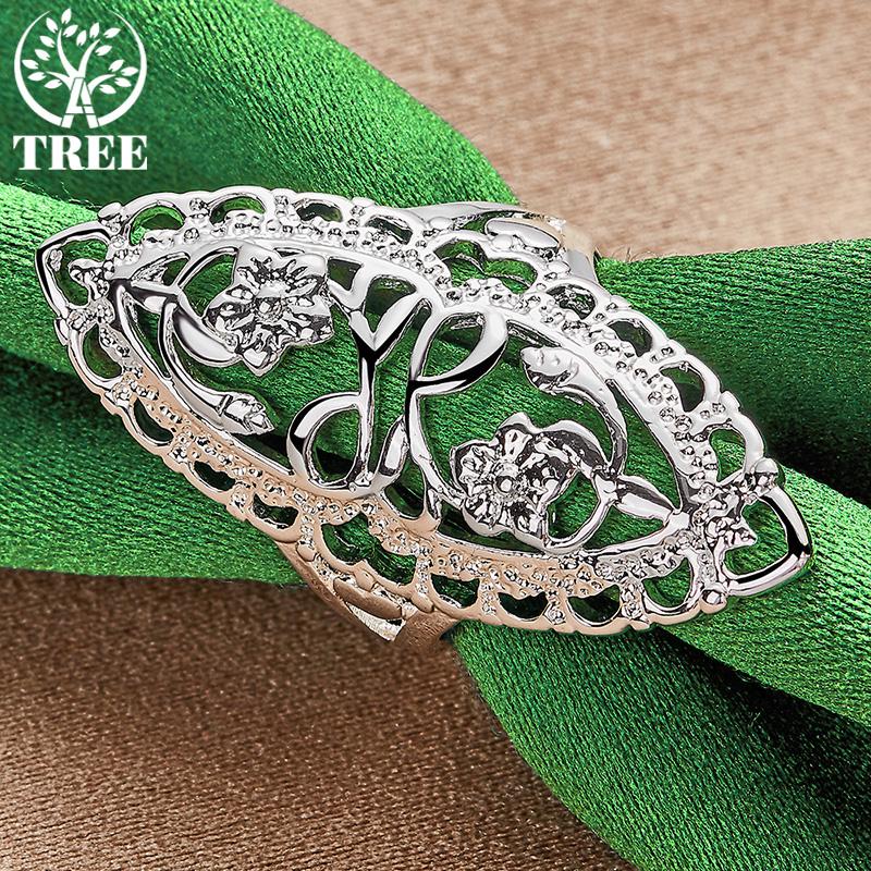 Beautiful 925 Sterling Silver Carved Flower Wedding Ring Fashion Charm Party Design Jewelry Accessories For Men And Women