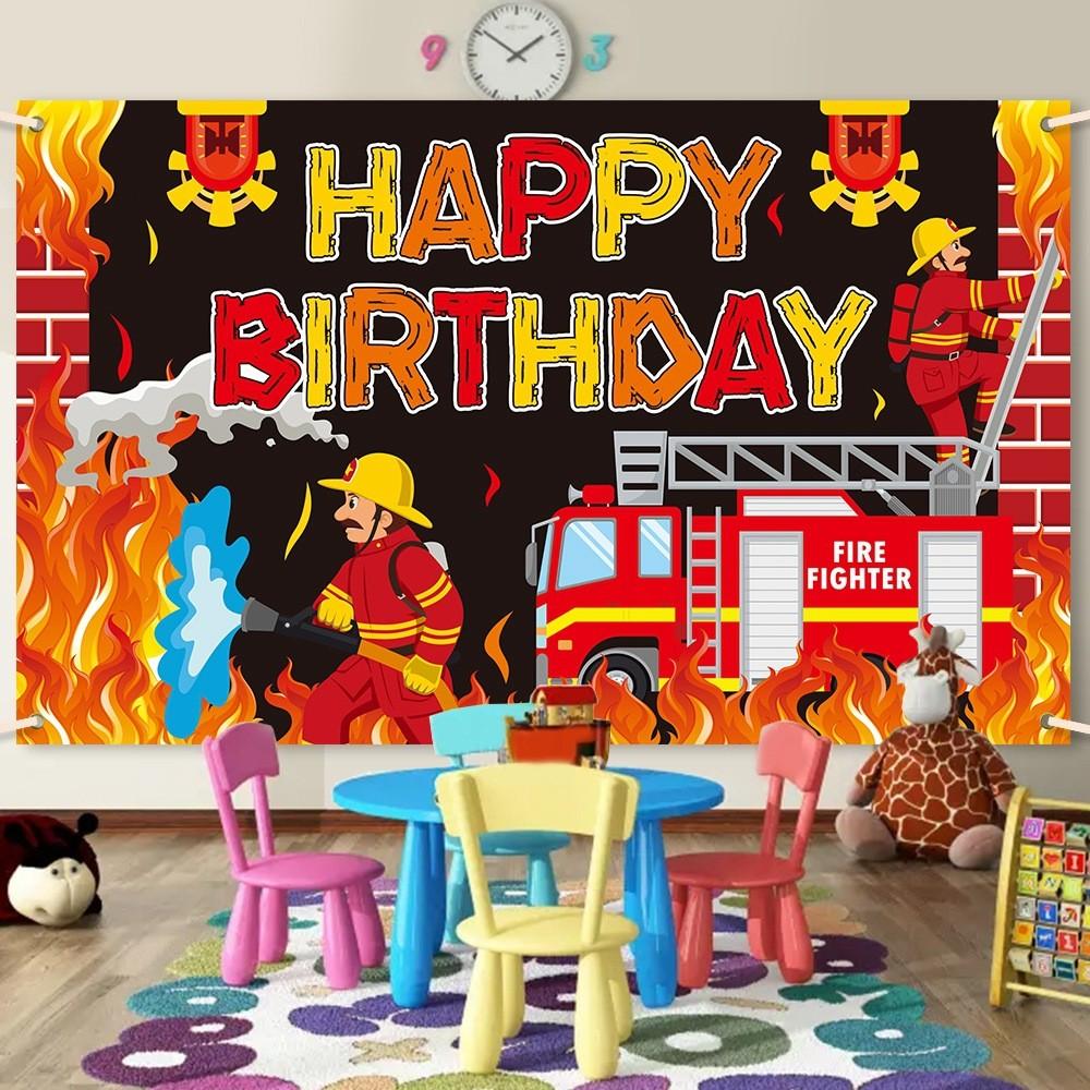 Cartoon Fire Themed Victory Party Decoration Background Banner And Photo Props
