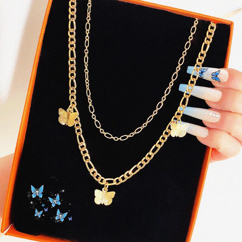 Stacked Wind Butterfly Necklace Female Rose Letter European and American Neck Chain Creative Snake Necklace