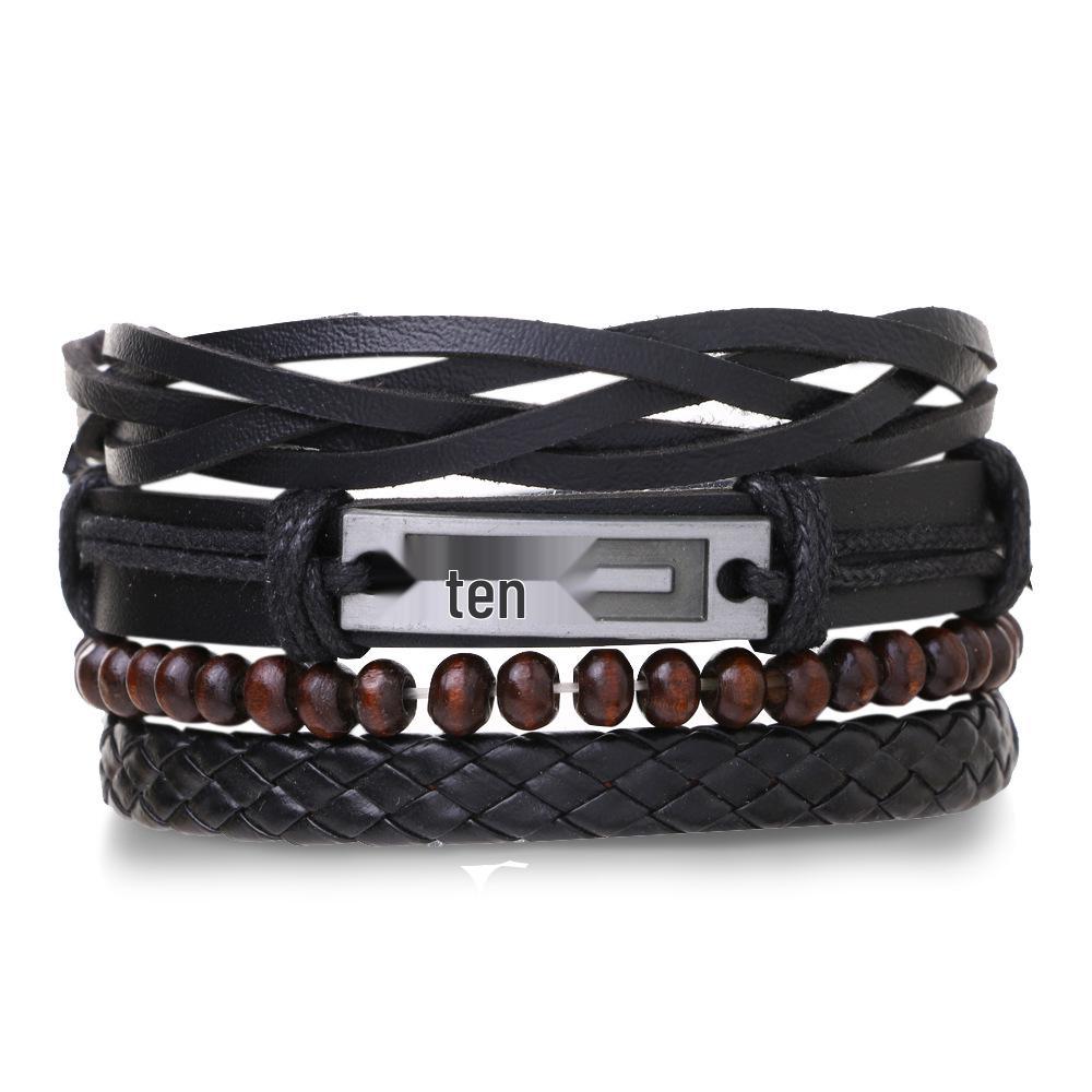 Men's Vintage Multilayer Leather Bracelet with Hollow Triangle Beads