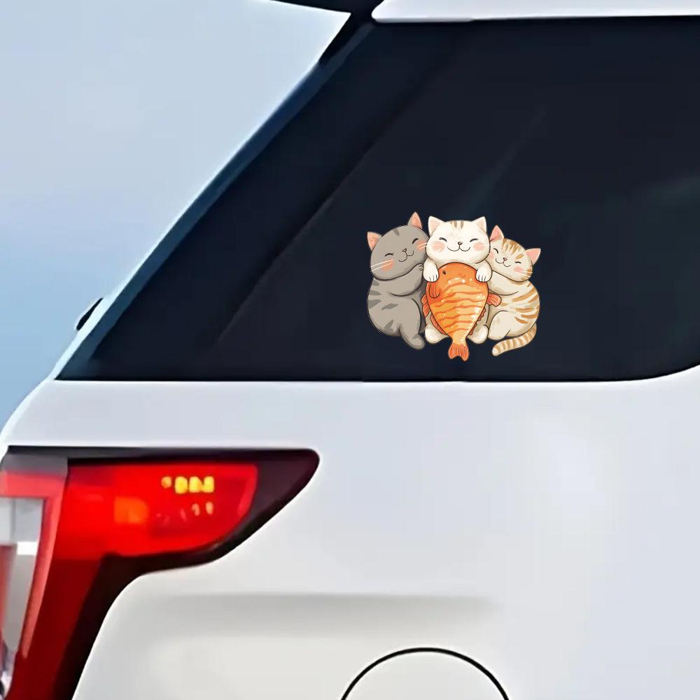 Cute Three Chubby Cats Glass Car Embellishment Decoration Stickers