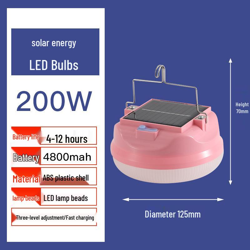 Portable Super Bright LED Solar Camping Light with Long Battery Life for Outdoor and Night Market Use.