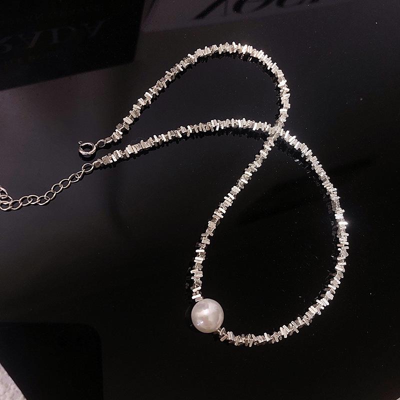 Sterling Silver Pearl Clavicle Chain Necklace - Trendy, Simple, and Versatile Design for Women