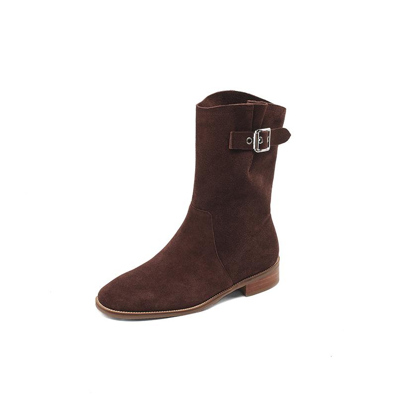 Fashion 2025 New Autumn Winter Cow Suede Women Boots Fashion Med Heel Round Toe Women Shoes Short Boots Western Boots