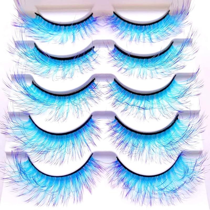 Sunniess Ombre Colored Lashes Silk Protein Fluffy Wispy Volume Fake Lashes for Halloweens Cosplay Party Stage Russian D Curl Lashes with Color Make