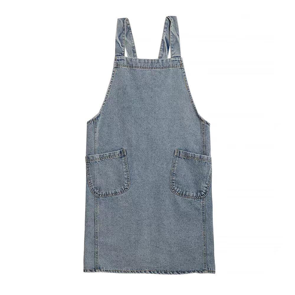 

Ladies Korean Denim Apron for Women Cotton Fabric Garden Kitchen Baking Cooking Aprons Household Cleaning Accessories Dress