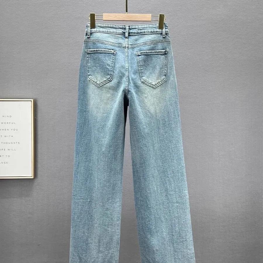 Spring Summer Pendant Design High Waist Wash Jeans Women's  Loose Slimming and All-Matching Straight-Leg Pants