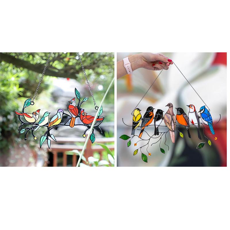 Stained Glass Birds Home Room Window Panel Hanging Suncatcher Decor Balcony