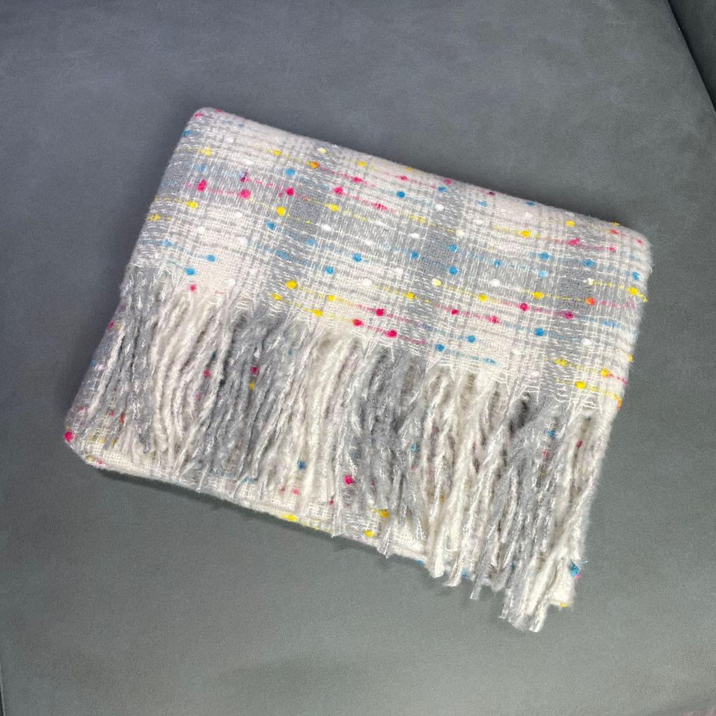 Korean Style Plaid Mohair Scarf - Women's Winter Imitation Cashmere Shawl