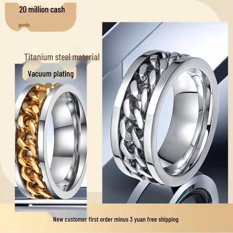 Men's Stainless Steel Rotating Ring: Hip Hop Chain Style, Fade-Resistant, Opens Bottles