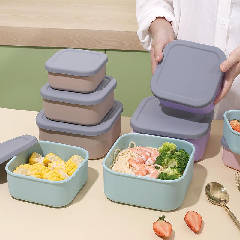 Silicone Food-Grade Square Bento Box Set with Lid for Fresh-Keeping, Microwave, and Picnic Use