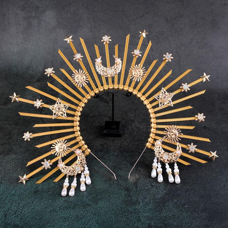 Golden Halo Headband Crown Hair Accessory Women Wedding Party Cosplay Festival Boho Chic Hairpiece