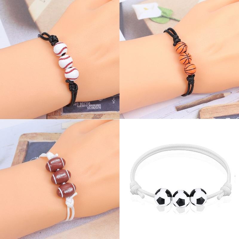 Sport Bracelet Charm Leather for Women Men Lovers Weave Braided Bangle Adjustable Football Basketball Baseball Ball Jewelry