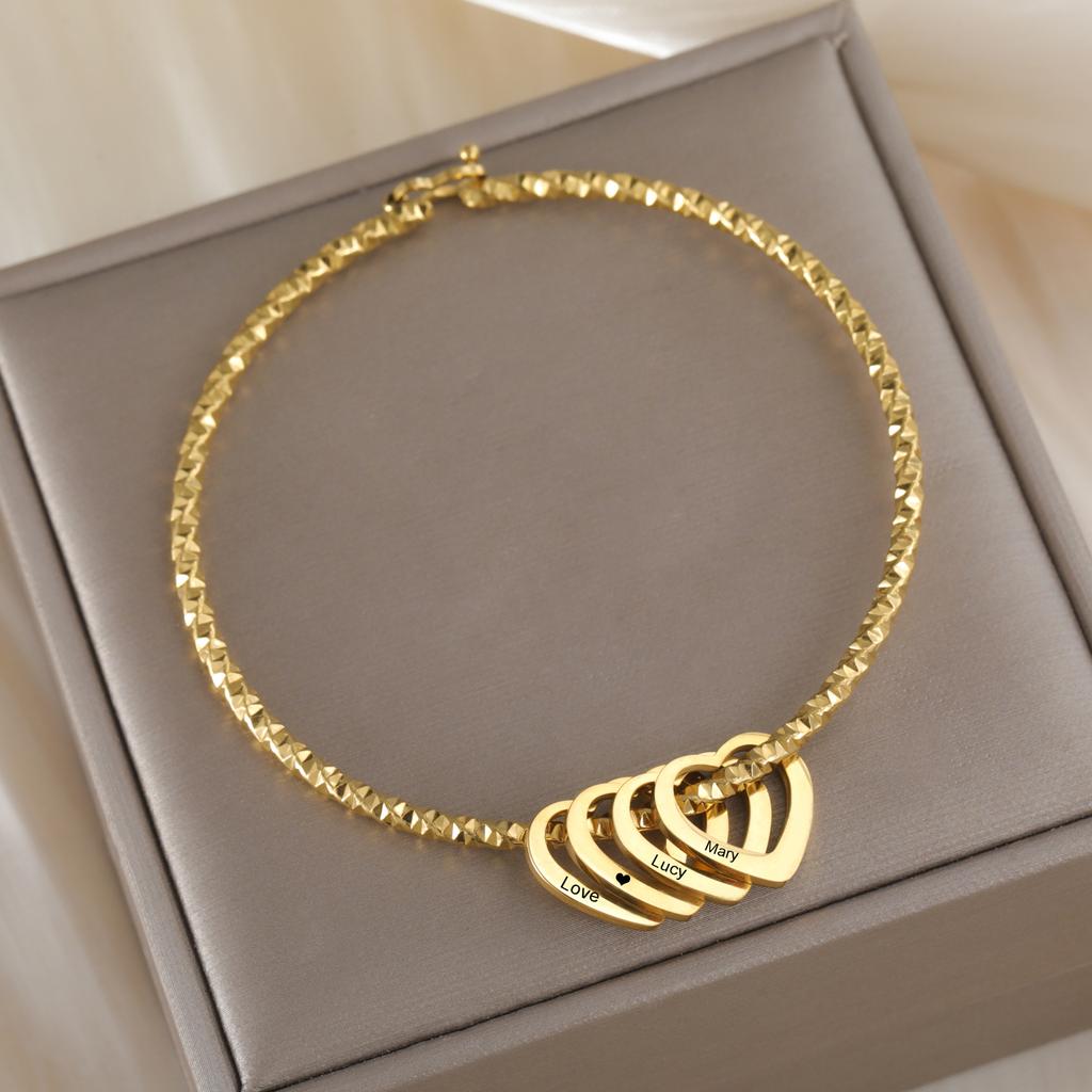 Cazador Trendy Personalized Bangles for Women Custom Names Symbol Date 1-5 Heart Charms Bracelet Stainless Steel Jewelry Gift
