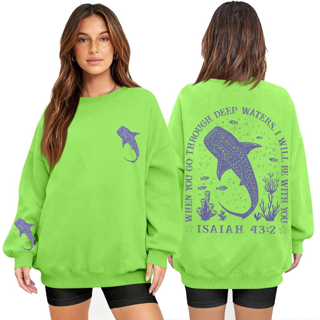 Women's Fashion Long Sleeve Print Round Neck Loose Pullover Sweater Top