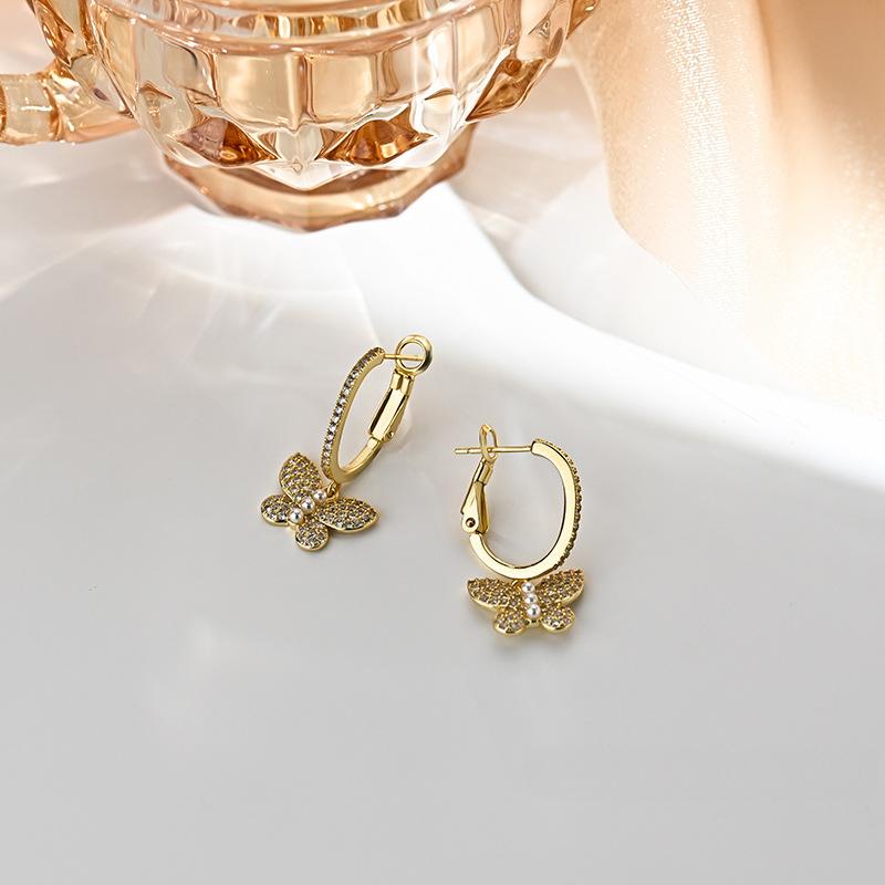 Diamond-inlaid Butterfly Earbuds Light Luxury High-end and Beautiful Earrings Earrings Niche Design Earrings