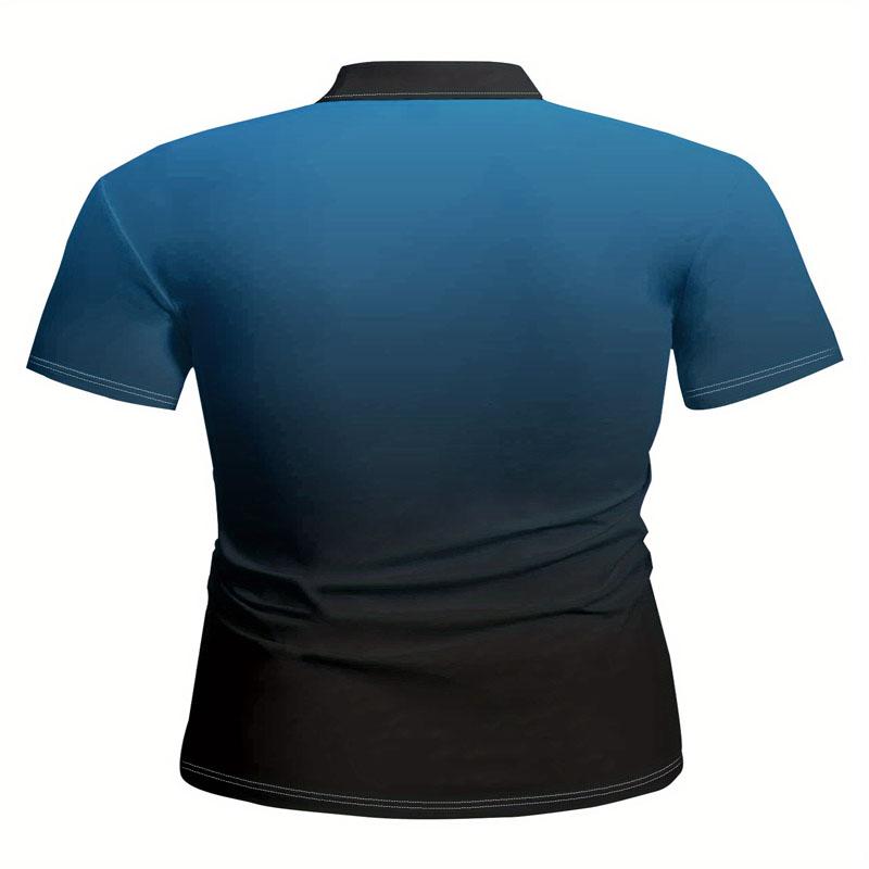 Men's Gradient Blue and Black Casual Comfortable Short Sleeved Polo Shirt Suitable for Business and Family Use