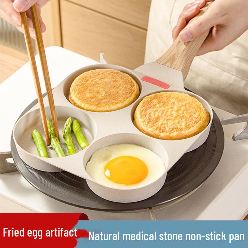 Carefully Crafted Maifan Stone Non-Stick 4-Hole Egg & Burger Frying Pan for Breakfast