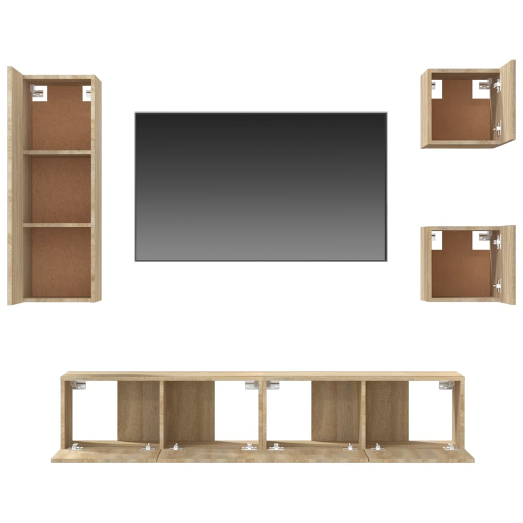5 Piece TV Cabinet Set In Sonoma Oak Effect Particle Board