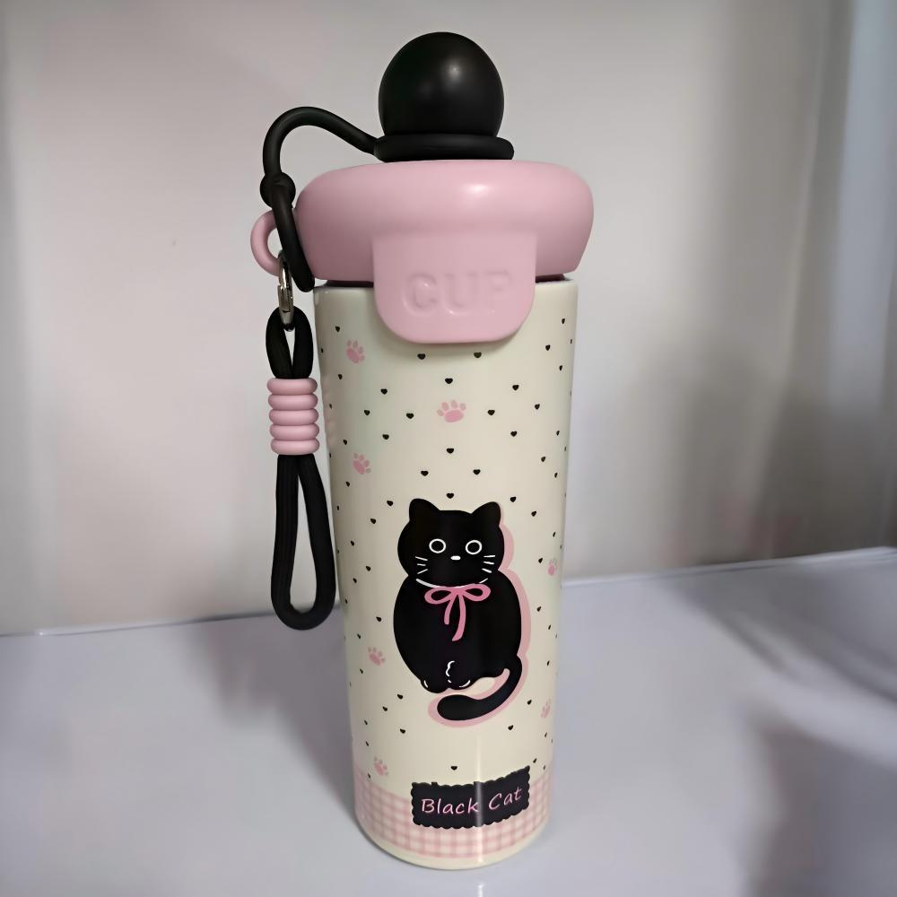 600ml Cute Cartoon Stainless Steel Floating Ball Straw Insulated Cup Large Capacity Portable Coffee Mug Plush Toys