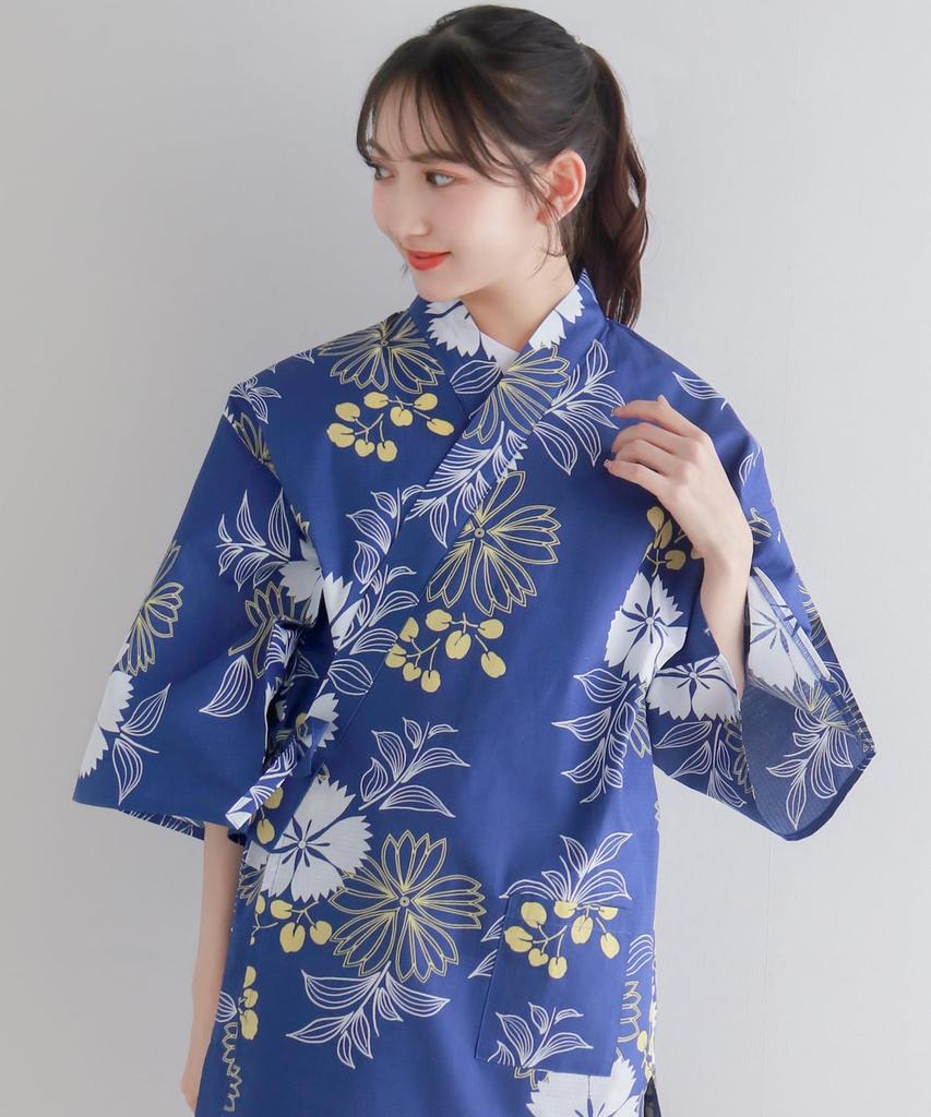 [KYOETSU] [Kyoetsu] Jinbei (Japanese Summer Wear) - Single Item, Cotton, Top and Bottom Set, Women's (Ultramarine Carnation, Free Size)