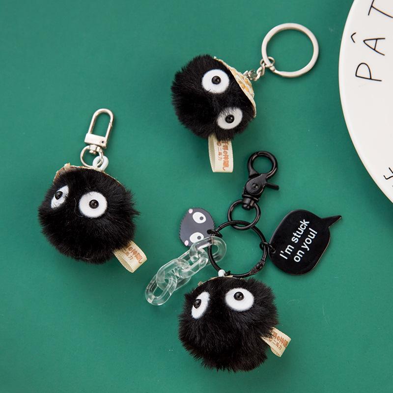 Soot Sprite Amulet Plush: Cute Straw Hat, Black Coal Spirit, Pompom Ornament Charm
