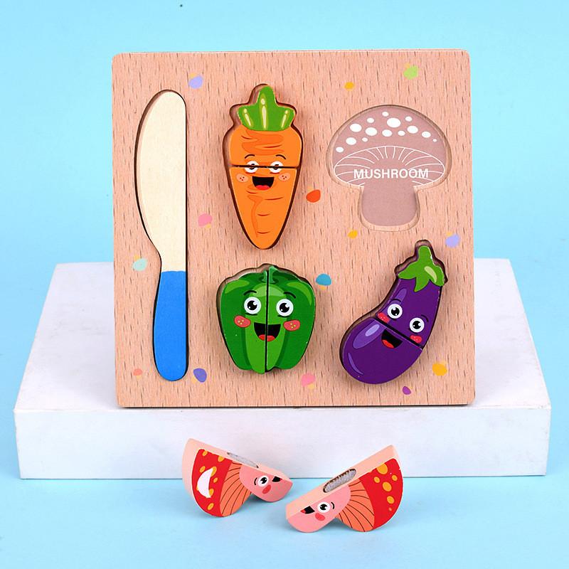 Wooden Puzzle Block Set For Kids With Colorful Fruit And Animal Designs For Early Education