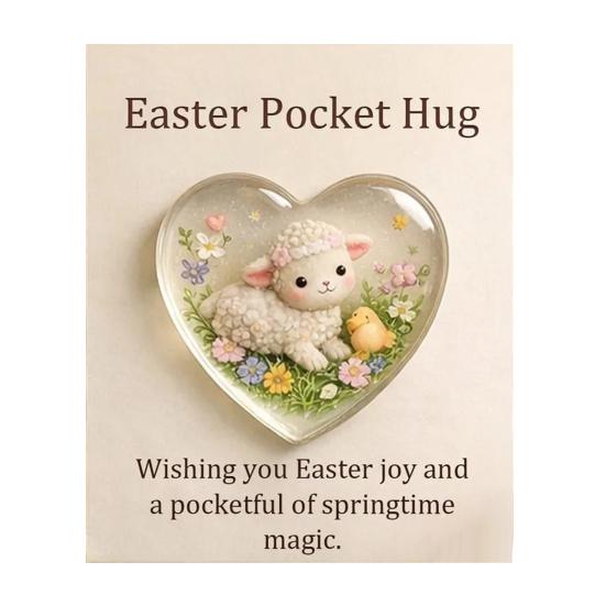 Easter Pocket Hug with Greeting Card Love Heart Shape Bunny Egg Sheep Flower Pocket Hug Token Holiday Party Keepsake Gift