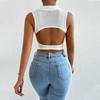 Foreign Trade Women's Clothing Pullover round Neck Sleeveless Midriff-Baring Short Vest Female Summer Outer Wear Inner Wear Micro Open Back Tops