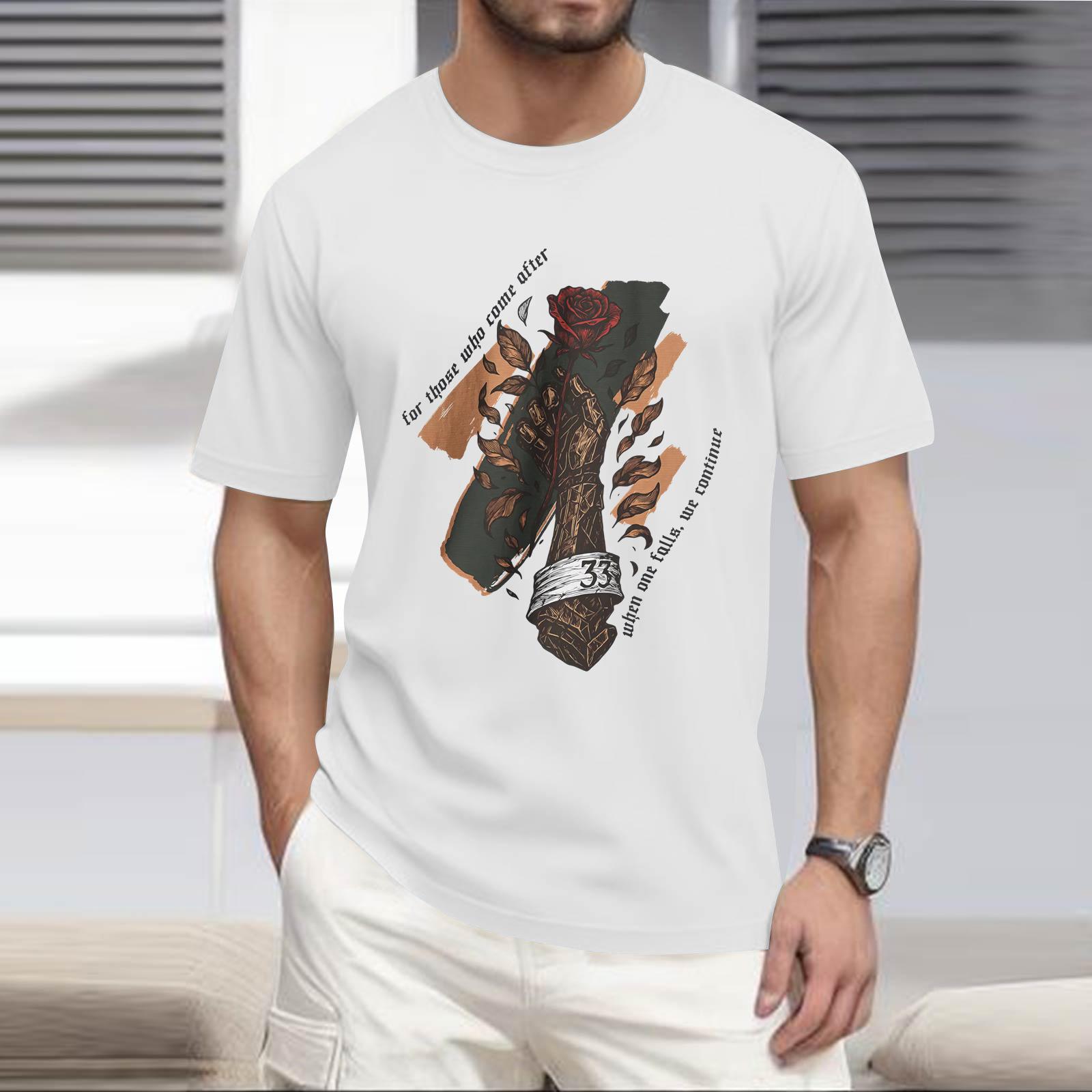 Стильная и повседневная мужская футболка с круглым вырезом свободного кроя с короткими рукавами XL белый 1400₽