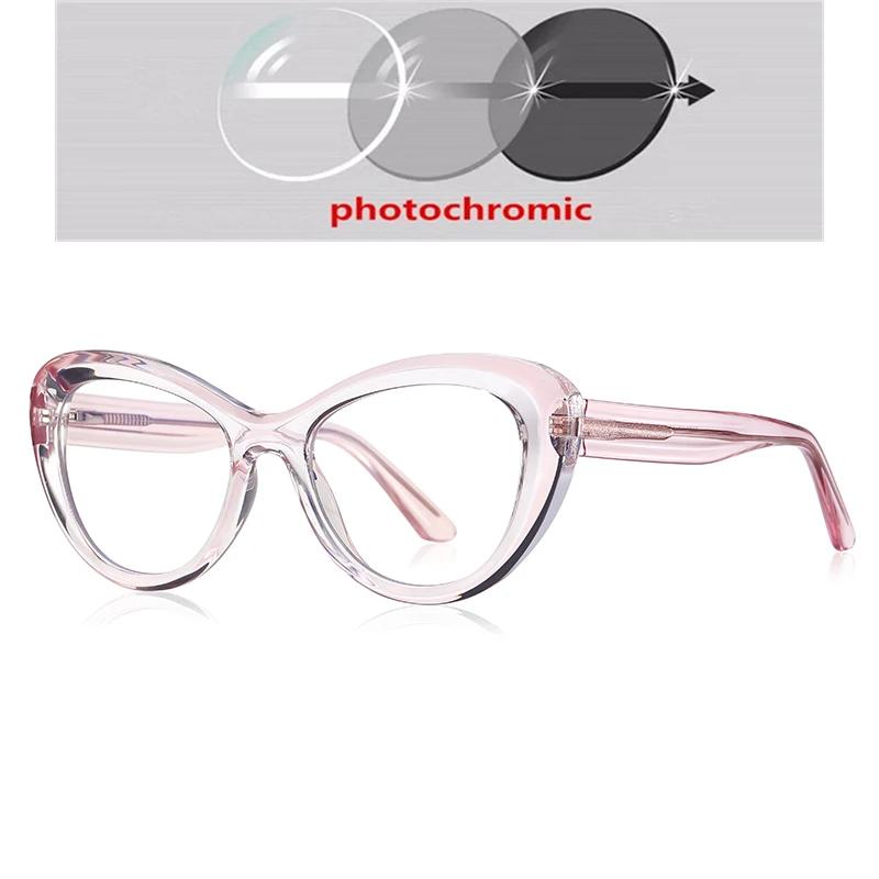 Green Pink Frame Cat Eye Myopia Glasses Woman Spring Hinge TR90 Minus Photochromic Glasses With Diopters 0 -0.5 -0.75 To -6.0