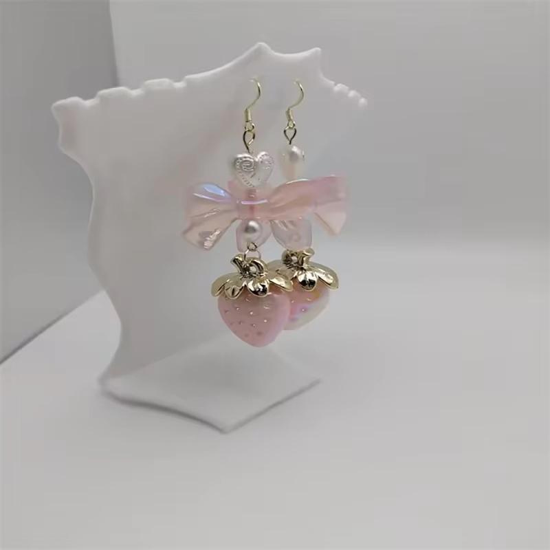 Playful Butterfly Bowknot Dangle Earrings Sturdy Alloy Strawberry Designs Accessory for Trendy Girls and Students