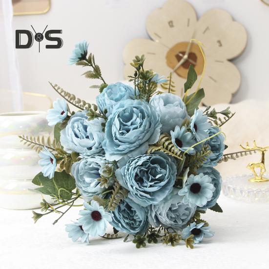 Bouquets de fleurs artificielles, fausses marguerites et pivoines, bouquets de fausses fleurs, centres de table pour la maison, composition florale, décoration de mariage ou d'hôtel