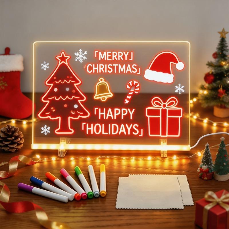 DIY Rewritable Glowing Acrylic Message Board Lamp, Light Up Drawing Board for Kids, Comes with 7 Vibrant Color Marker Pens