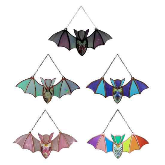 Bat Stained Glass Sun Catcher Translucent Window Hanging Decoration Handmade Acrylic Wall Art Light Catcher for Halloween Home Decor