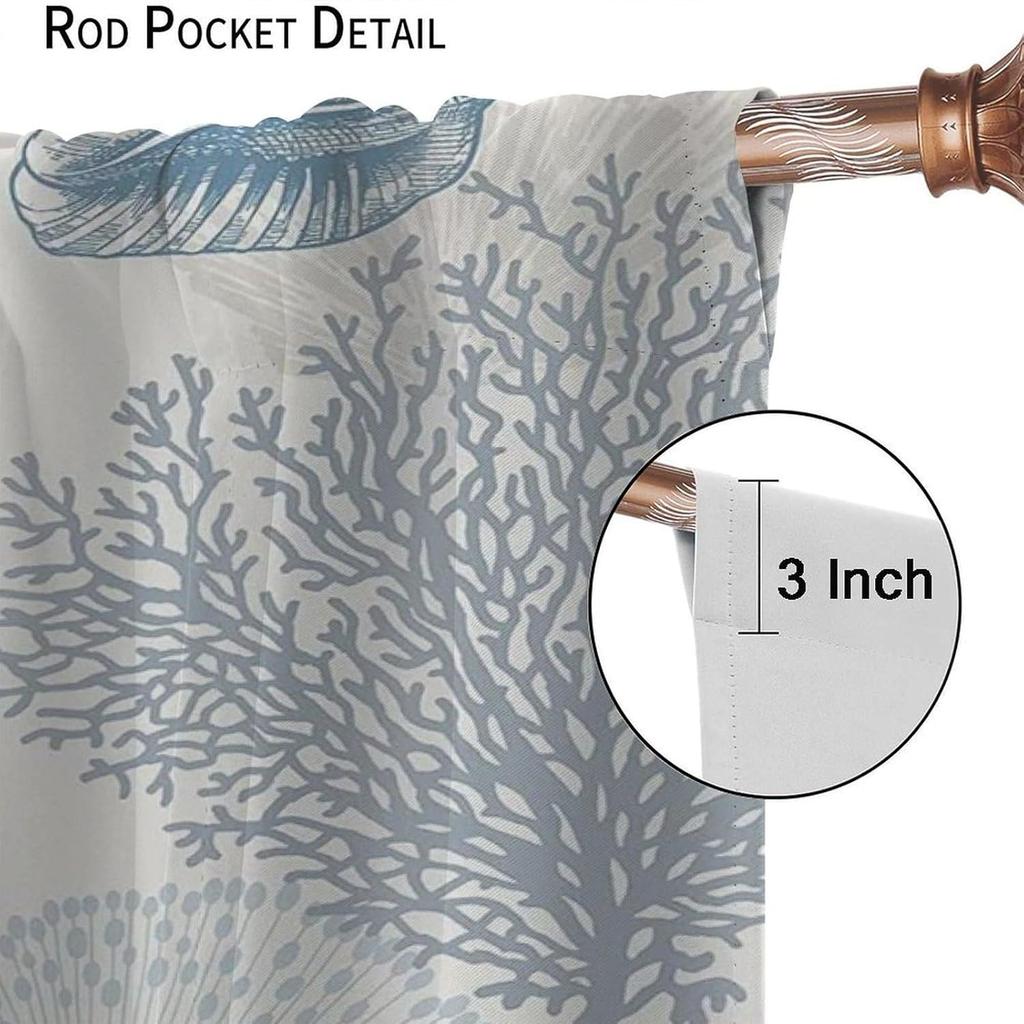 Nautical Coastal Window Curtains Beach Sea Starfish Seashell Curtain Living Room Bedroom Panels Set Inch Made Of Polyester Sitting Treatment