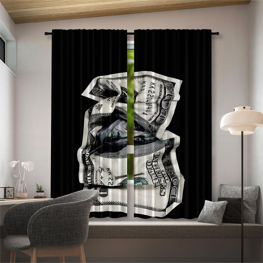 Pleated Us Dollar Bill Printed Curtains Pole Bag Christmas Decorations Daily Home Room Curtain Polyester