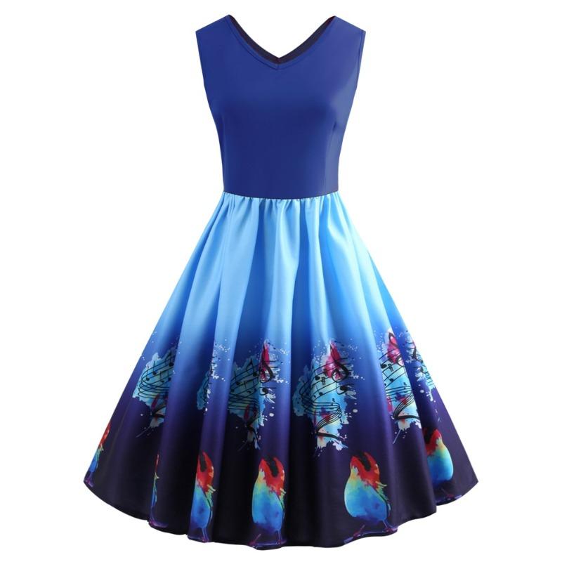 

Big swing dress hot sale v-neck sleeveless gradual change printed tutu XXL
