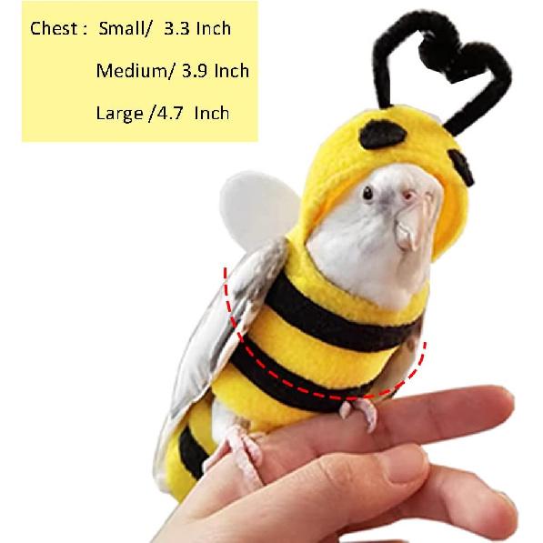 Anelekor Halloween Pet Birds Costume Small Animals Clothes Birds Cosplay Outfit Bee Shaped Hoodies for Parrots n Greys Parakeet Cockatiel Sun Conure