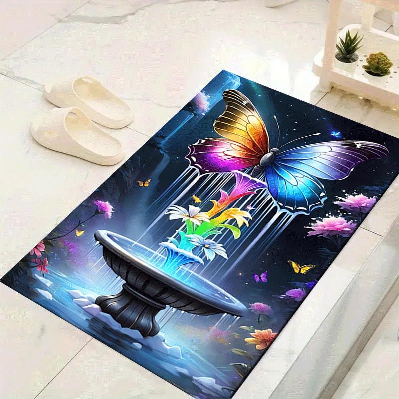 

1pc Butterfly and flowers in water Print, Design Indoor Area Rug - Soft, Anti-Slip, and Durable Gaming Room Decor for Bedroom 60cm by 90cm