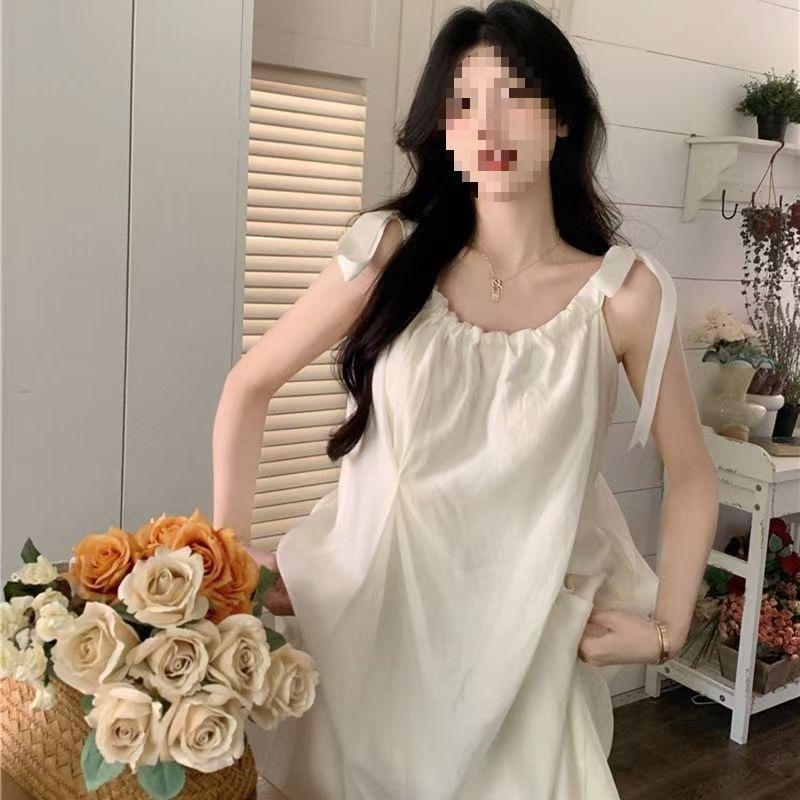 Temperament medium and long dress small fragrant French suspender chiffon dress women's summer new seaside beach vacation skirt