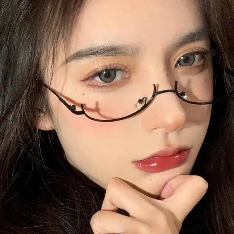 Gafas de montura inferior de media cara de cosplay bidimensional de anime, gafas decorativas de Lolita para hermana mayor real, gafas sexys para fiesta