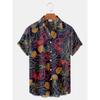 Fashion Men's Casual Sea Life Graphics Short Sleeve Shirt Button Down Lapel Shirts Oversized Tops Casual Hawaiian Shirt for Man