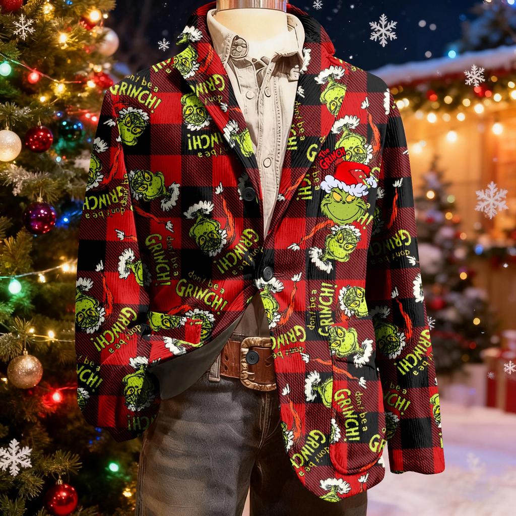 Men's Ugly Christmas Corduroy Warm Pocket Suit Jacket Cardigan Men's Casual Suit