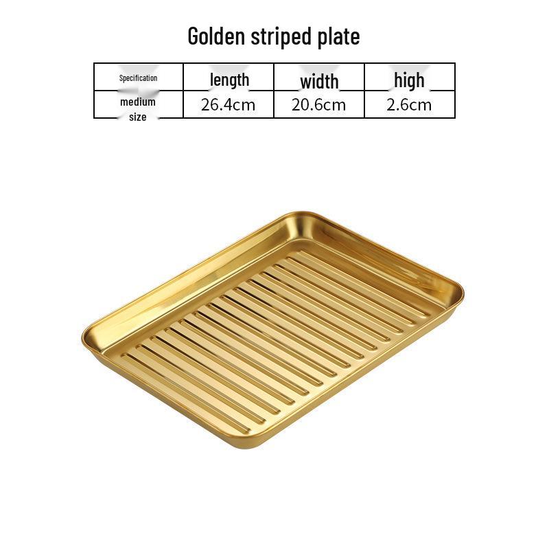 Korean Style Stainless Steel Gold BBQ & Grilling Plate - Versatile Rectangular Tray for Rice, Noodles, Steaming, and Snacks