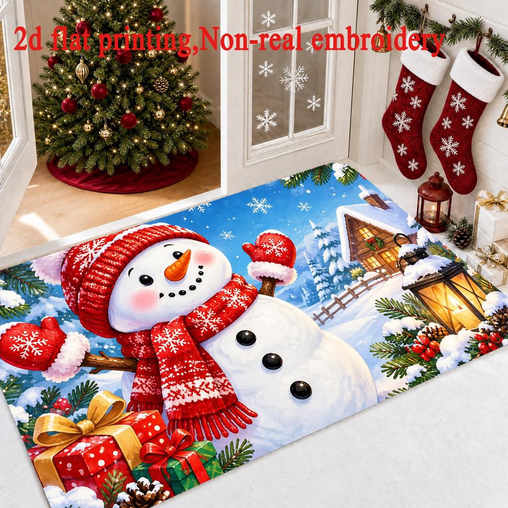 Christmas Red Snowman Reindeer Rug Cardinal Bird Snowflake Pattern Floor Carpet For Indoor Bedroom Xmas Party Decoration
