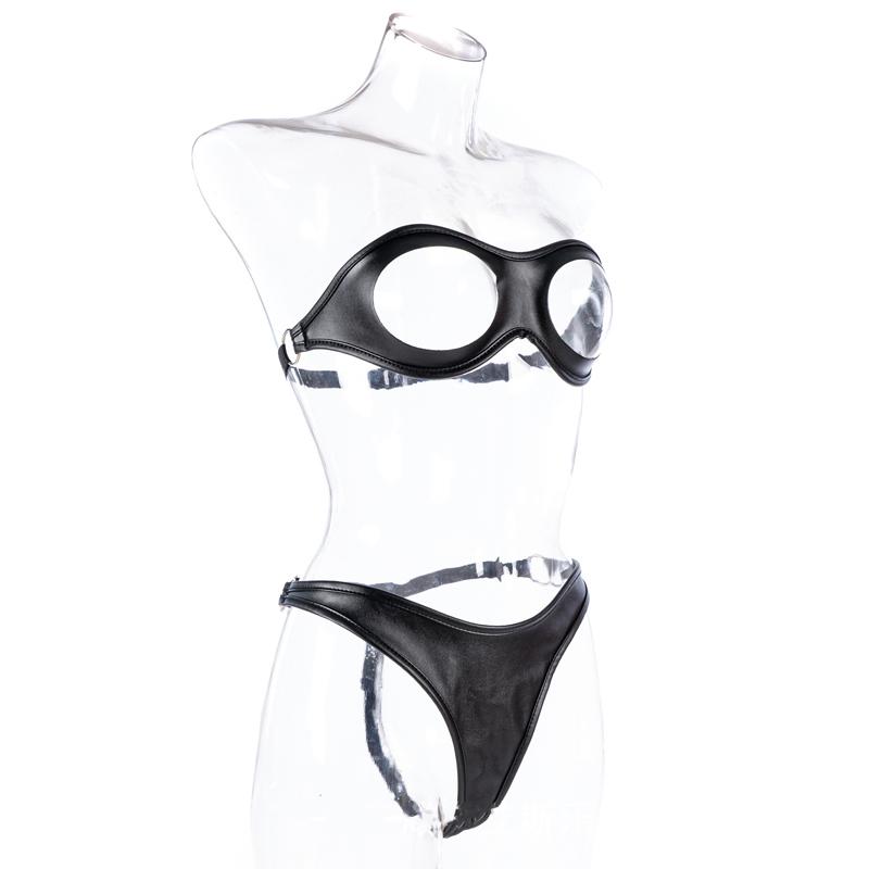 Sexy Temptation Lingerie Open Cup Bustier Set s koženým bondage oblečením pro fetiš BDSM Bundle pro dospělé sexuální hračky