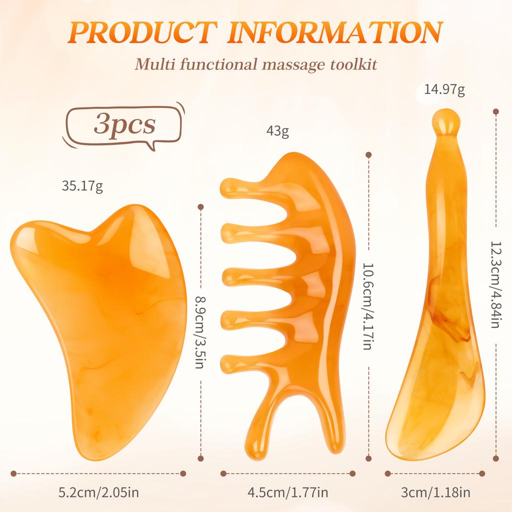 3pcs/set Gua Sha Scraping Massage Tool Kit Chinese Traditional Body Massager Acupuncture Scraper for Neck Face Back and Foot