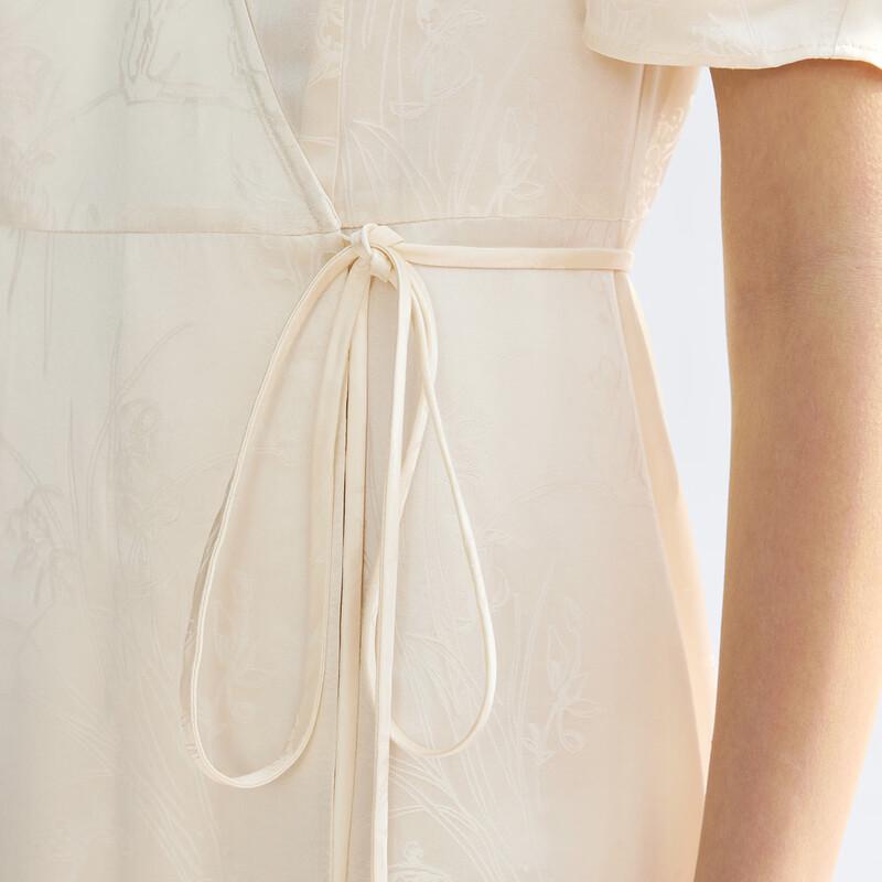Langzi V-Neck Jacquard Puff Sleeve Midi Dress